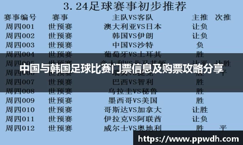 中国与韩国足球比赛门票信息及购票攻略分享